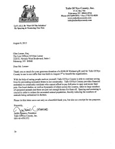 Thank You Letter from Tails of Nye County