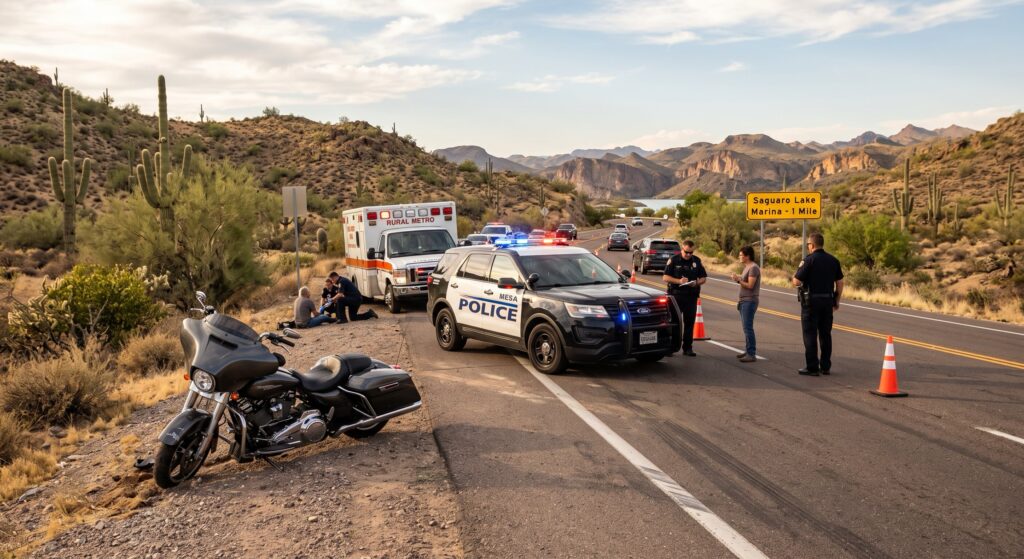 August Bush Highway Motorcycle Crashes in Mesa AZ | Saguaro Lake Marina Bike Accident
