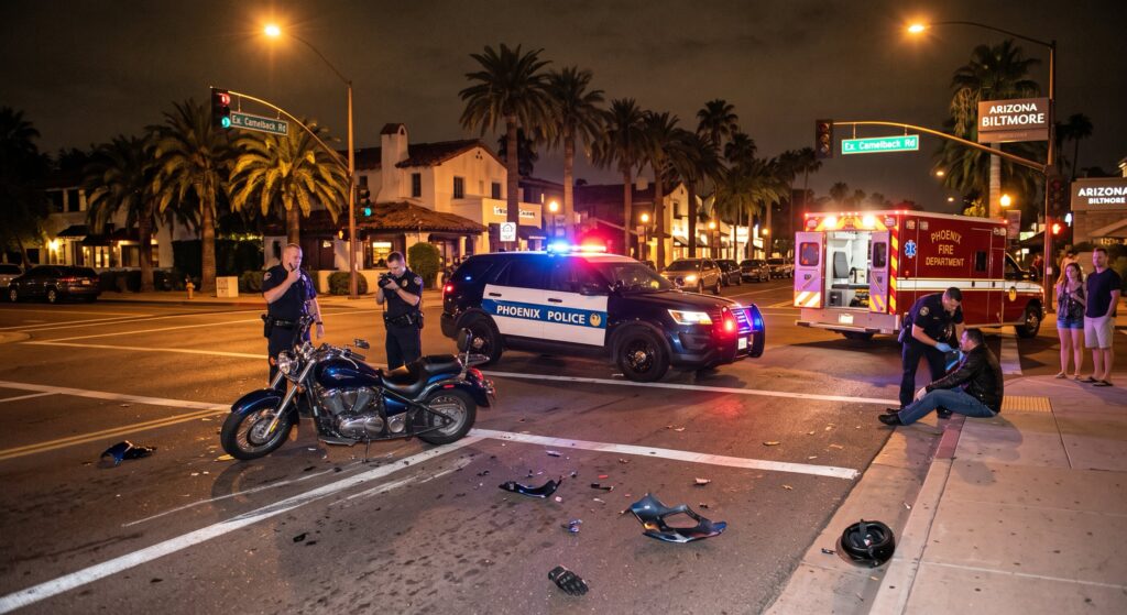 August Night Riding Motorcycle Crashes in Phoenix, AZ | Biltmore District Bike Accident